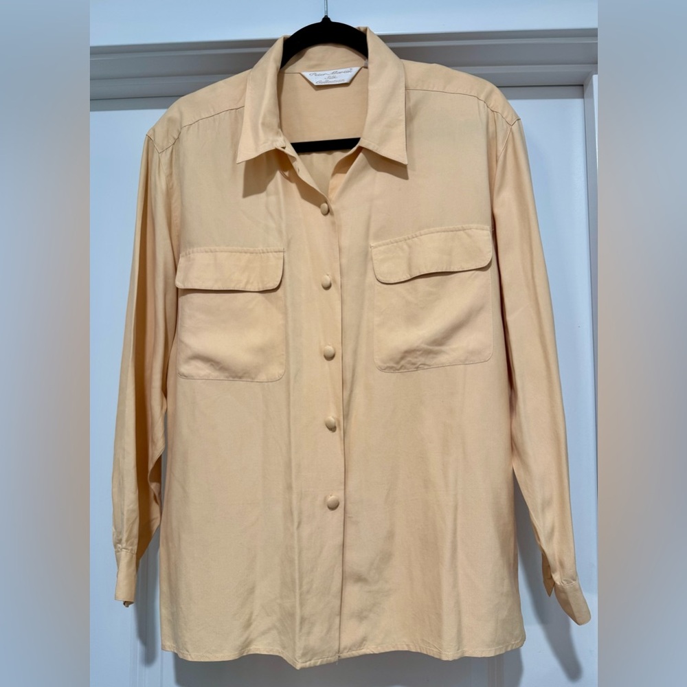 Vintage Peter Martin Collection Butter‎ Yellow 100% Silk Shirt Size M